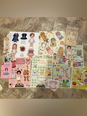 VINTAGE PAPERDOLL EPHEMERA LOT 25+ mixed media junk journal collage scrapbook